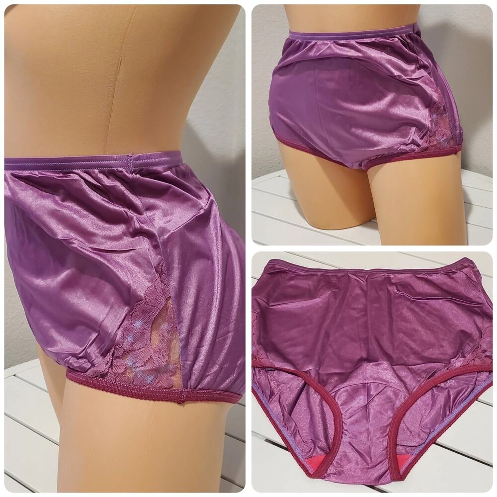 Vanity Fair Lace Nouveau Nylon Full Cut Panty Lace Shiny Wild Purple 2 Tone Lace